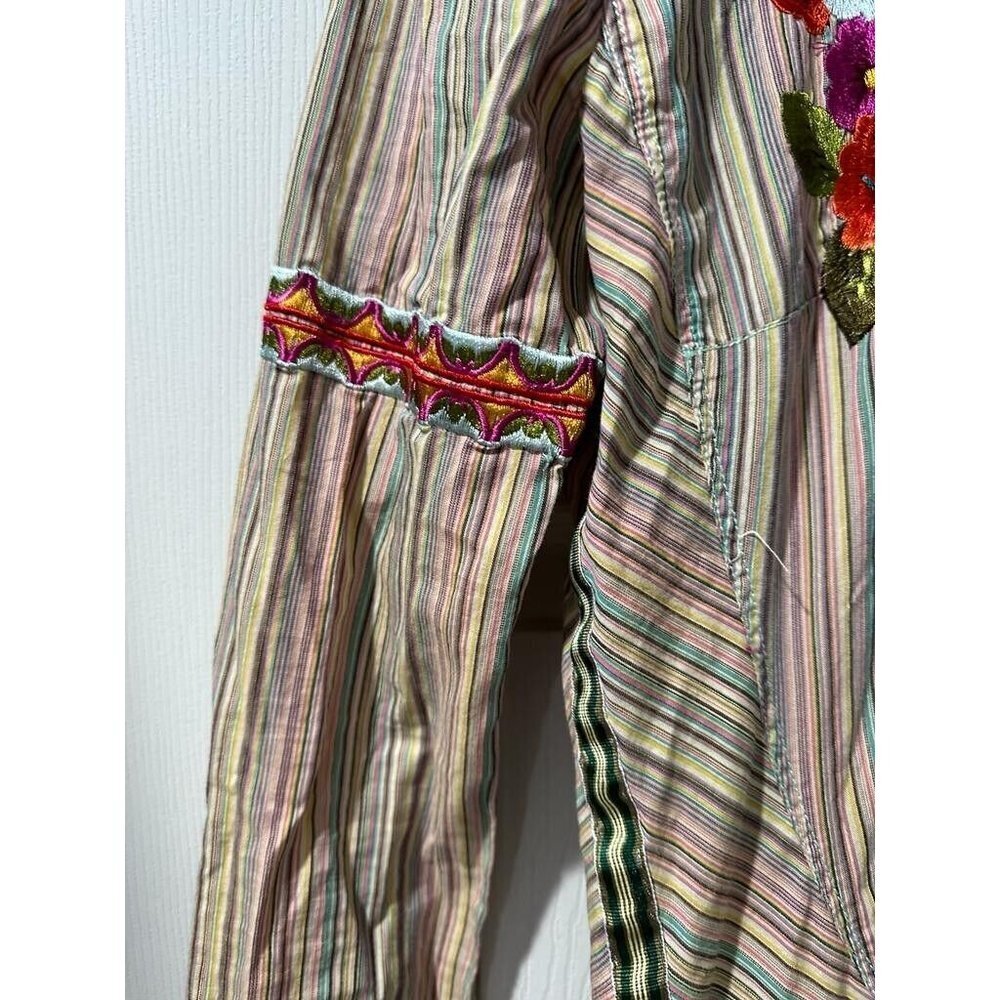 Johnny Was 3J Workshop Biya Embroidered Striped Long Bell Sleeve Top Size XS - Picture 3 of 11